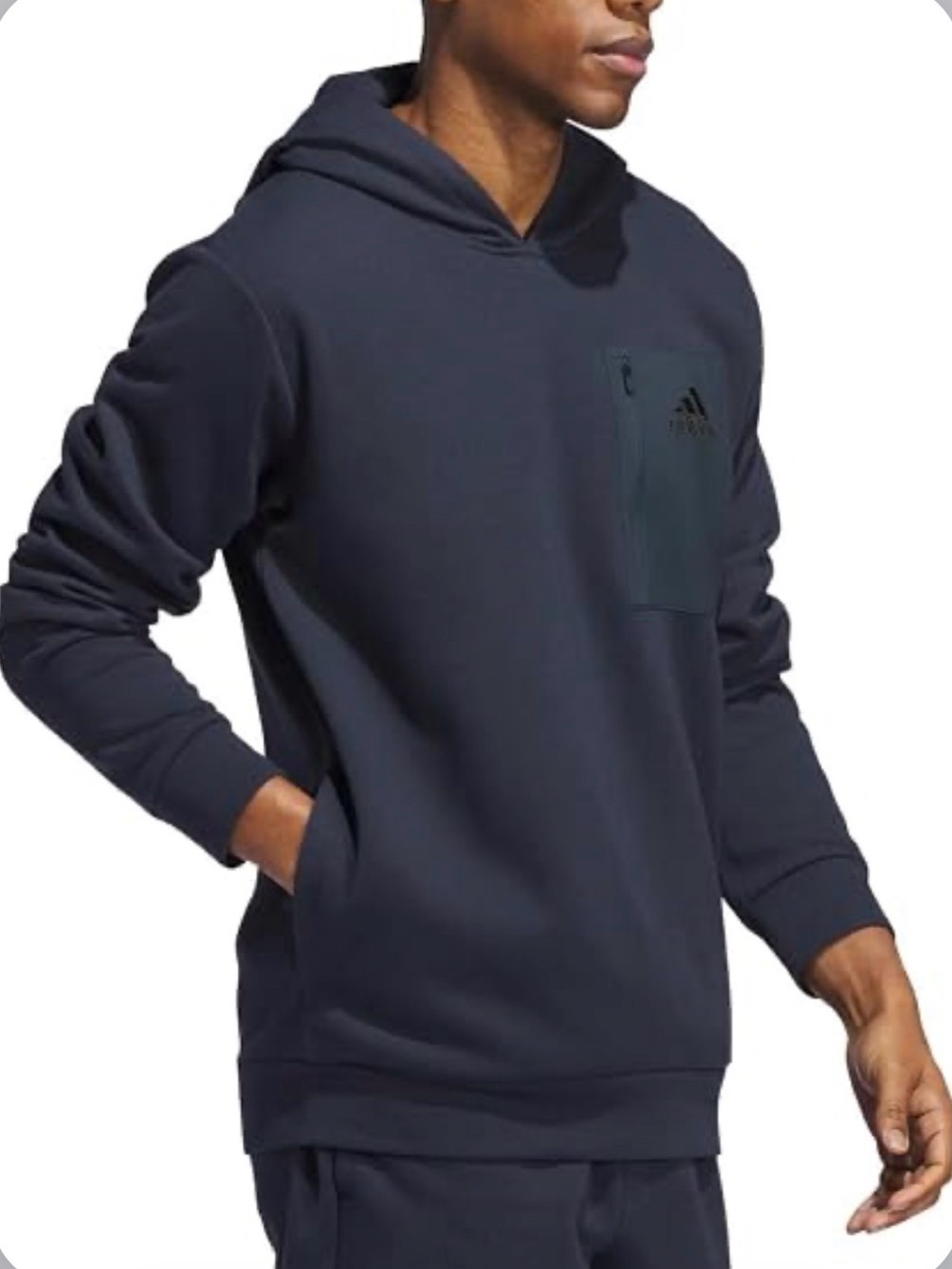 adidas Men’s Dark Navy Pullover Hoodie with Zip Chest Pocket